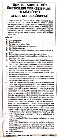 GENEL KURUL GÜNDEM İLANI